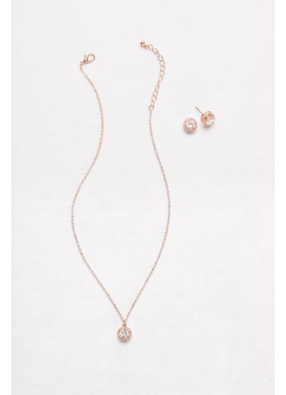 David's Bridal Pink (Raised Cubic Zirconia Necklace and Earring Set)